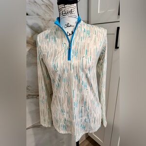 San Soleii White and Blue Gray Patterned Quarter-Zip Pullover Excellent cond